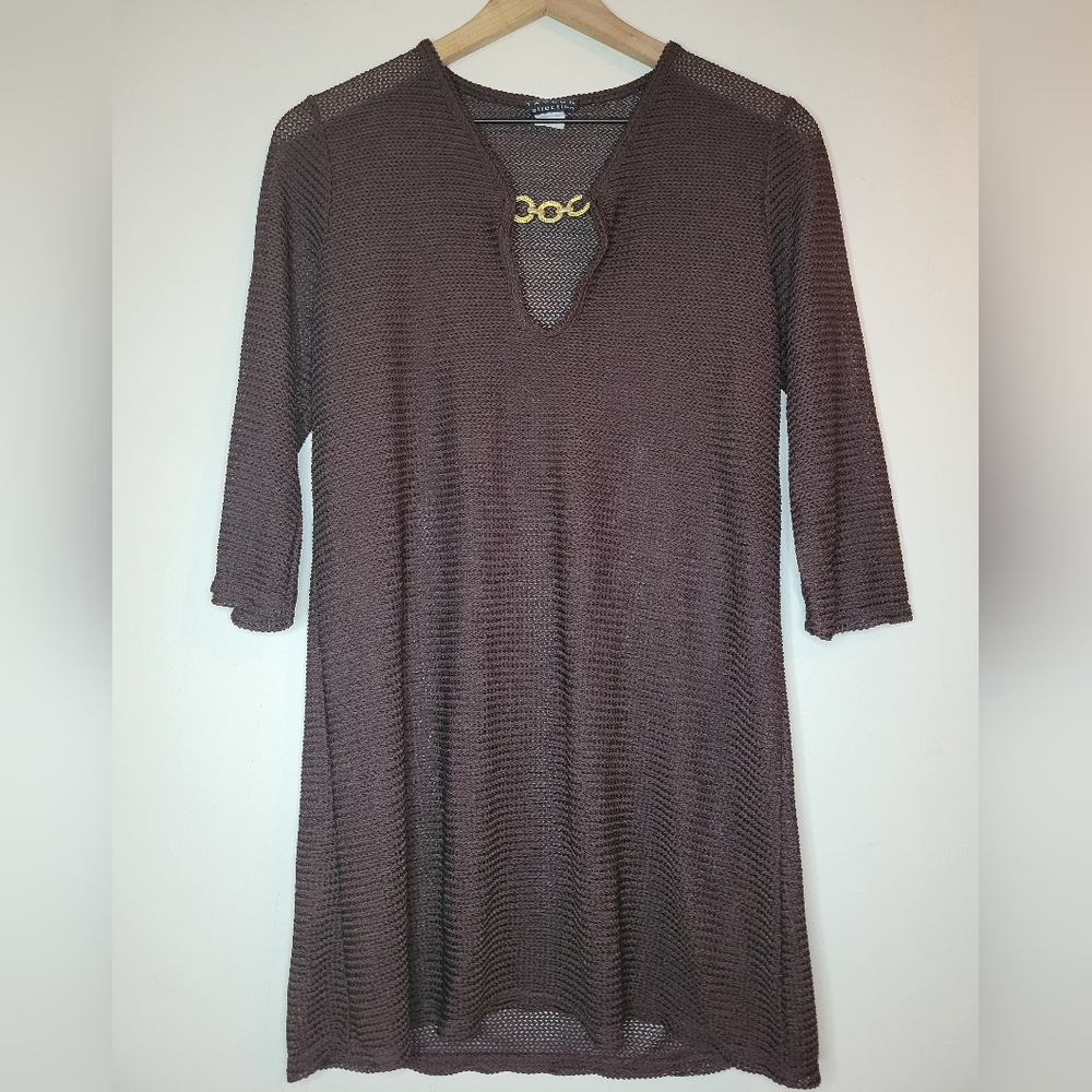 Jordan Taylor collection chocolate brown mesh swim coverup, large